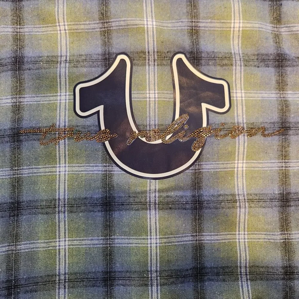 TRUE RELIGION HS Brushed Flannel Women's Button Up Long Sleeve Blouse Iris Small - Picture 12 of 12